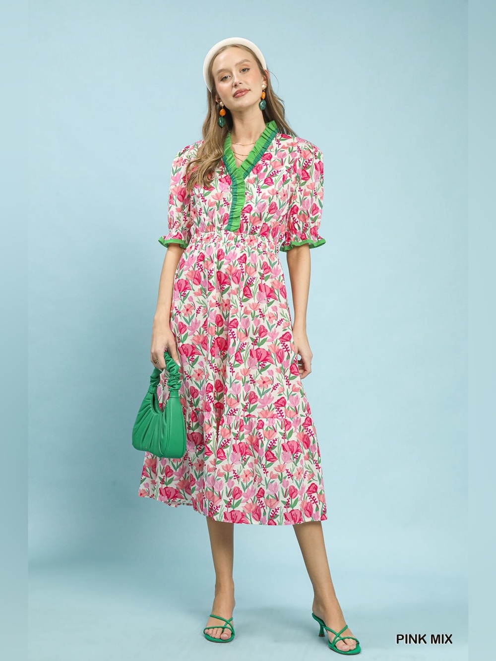Umgee Floral Ruffle Trim Tiered Midi Dress🛍️